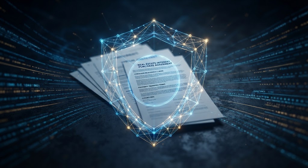Representación conceptual de un escudo digital de seguridad analizando documentos financieros para verificar su legitimidad.